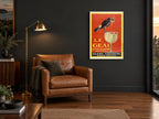 Le Geai Anis Bird vintage canvas print on the wall of a charcoal living room