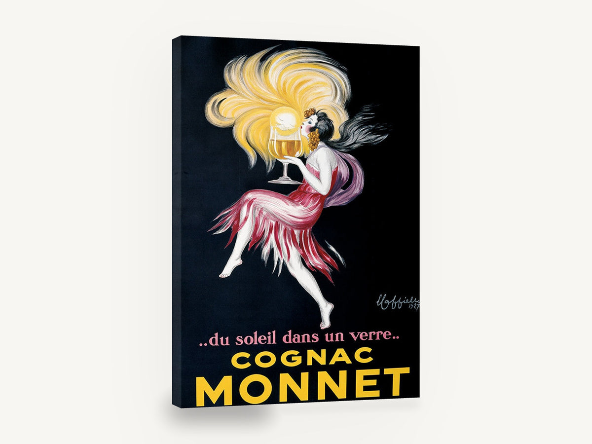 Sun in a Glass, vintage cognac monnet advertising poster, stretched canvas wall art print ready to hang