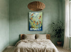 Mermaids in the Glass vintage canvas print on the wall of a bedroom