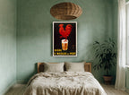 Red Rooster Beer Glass vintage canvas print on the wall of a bedroom