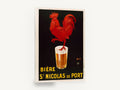 Red Rooster Beer Glass, vintage french rooster beer poster, stretched canvas wall art print ready to hang