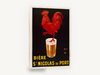Red Rooster Beer Glass, vintage french rooster beer poster, stretched canvas wall art print ready to hang