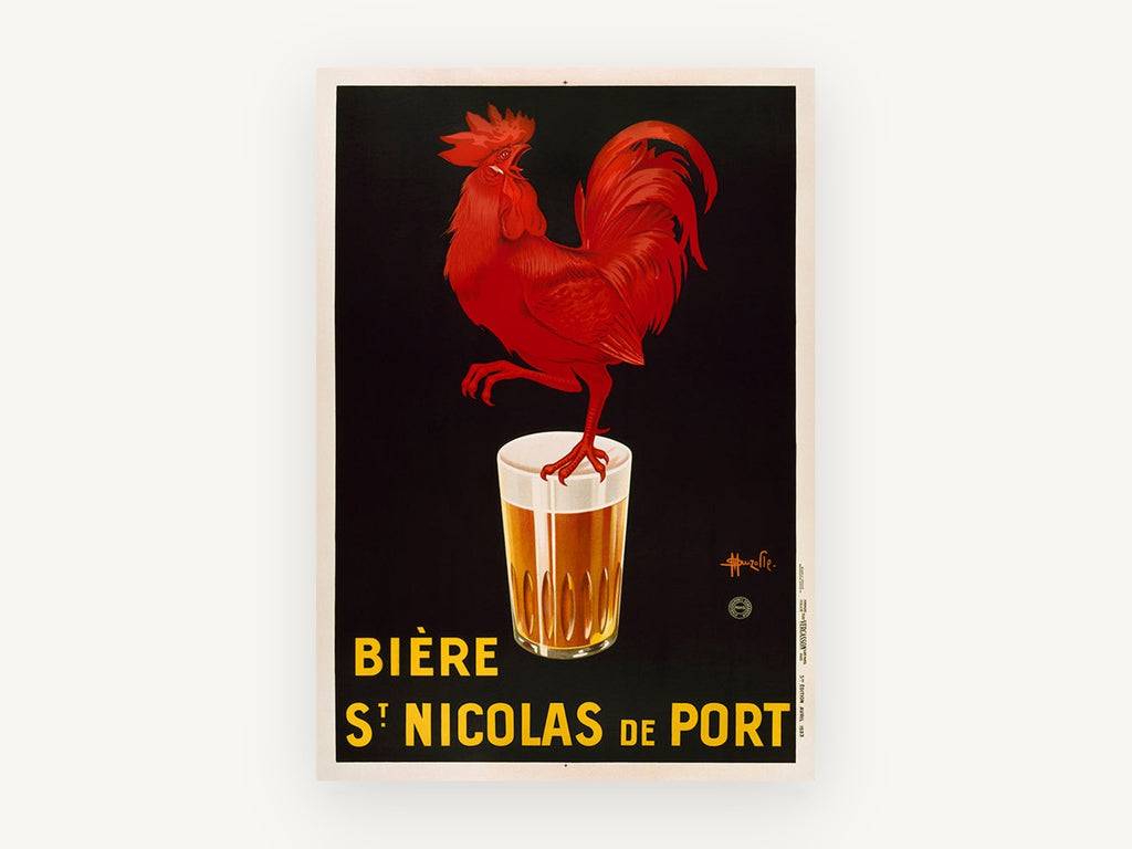 Red Rooster Beer Glass, vintage canvas wall art print, front view