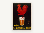Red Rooster Beer Glass, vintage canvas wall art print, front view