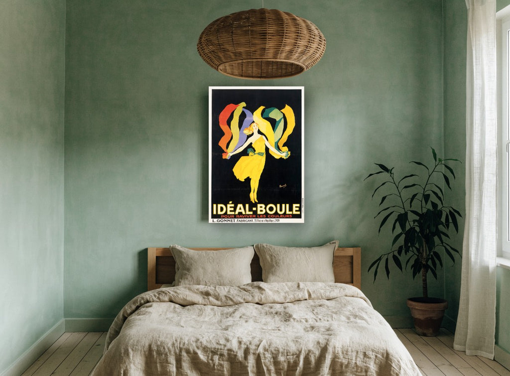 Dancing in Ribbons vintage canvas print on the wall of a bedroom