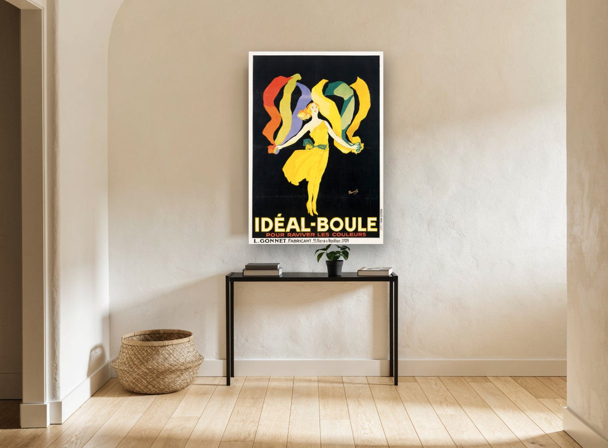 Dancing in Ribbons vintage canvas print on the wall of a hallway