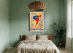 Lightning Cyclist vintage canvas print on the wall of a bedroom