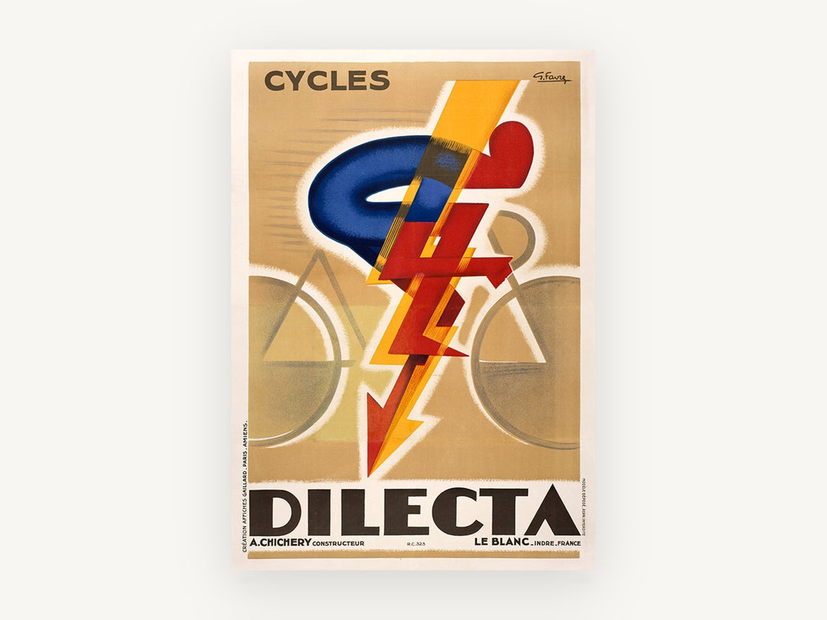 Lightning Cyclist, vintage canvas wall art print, front view