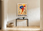 Lightning Cyclist vintage canvas print on the wall of a hallway