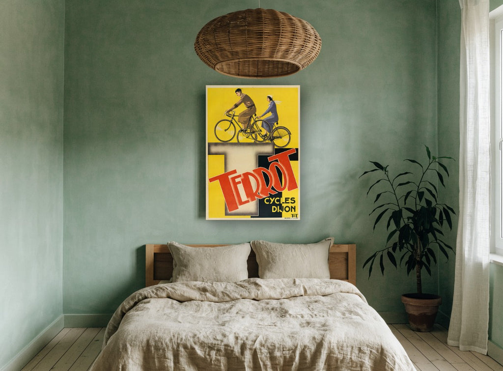 Terrot Riders Dijon vintage canvas print on the wall of a bedroom