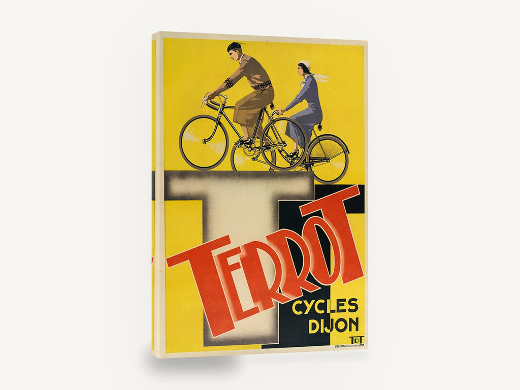 Terrot Riders Dijon, vintage terrot cycles dijon bicycle poster, stretched canvas wall art print ready to hang
