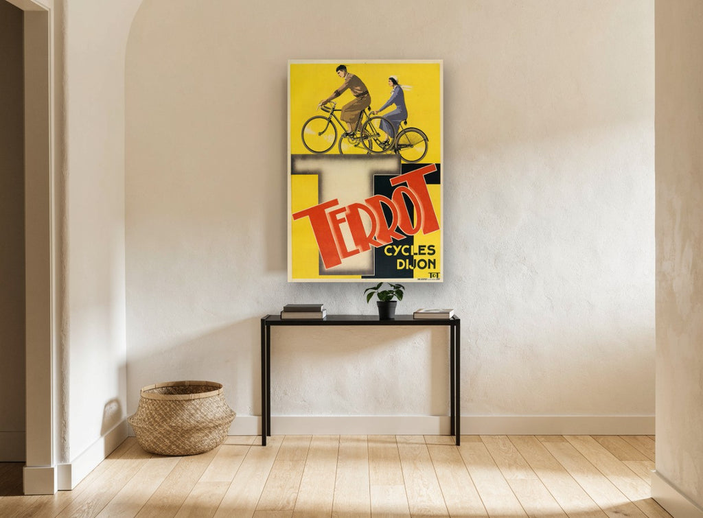 Terrot Riders Dijon vintage canvas print on the wall of a hallway