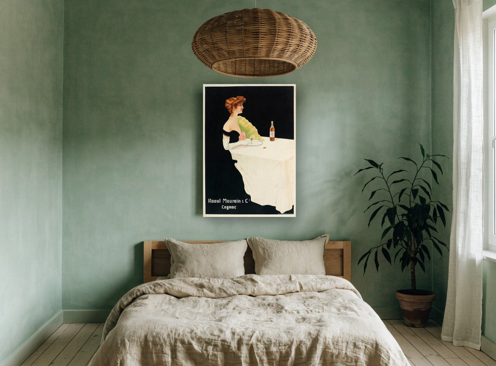 Lady With Cognac vintage canvas print on the wall of a bedroom