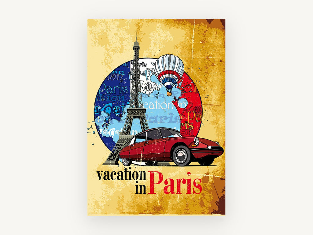 Vacation in Paris, vintage canvas wall art print, front view