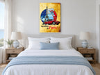 Vacation in Paris vintage canvas print on the wall of a coastal bedroom