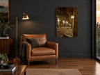 Lantern Lane vintage canvas print on the wall of a charcoal living room