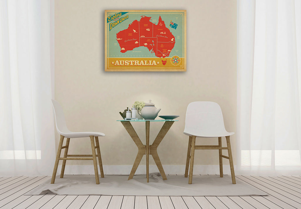 Vintage Australia Map Wall Art Print on the wall