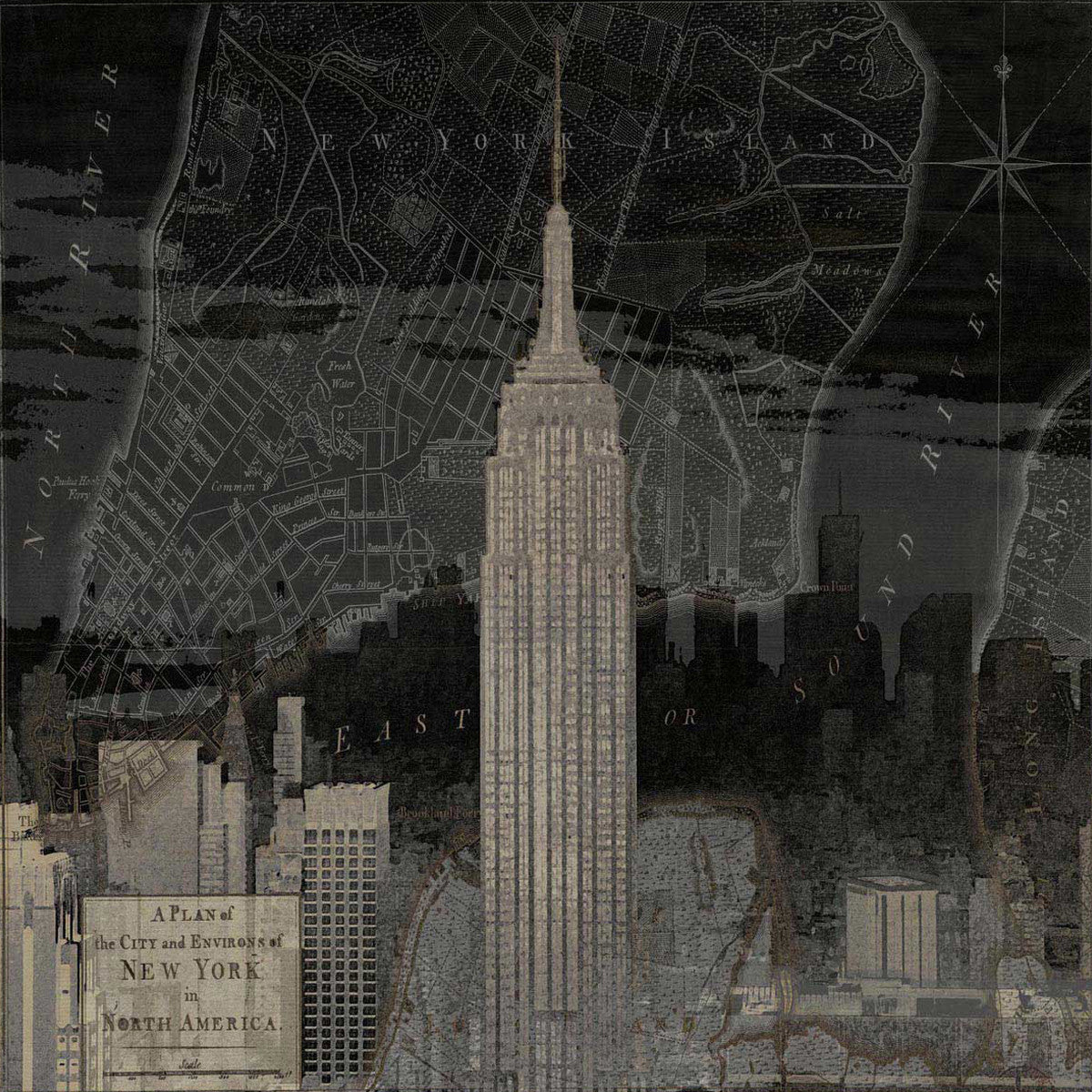 Vintage New York in Black I Wall Art Print