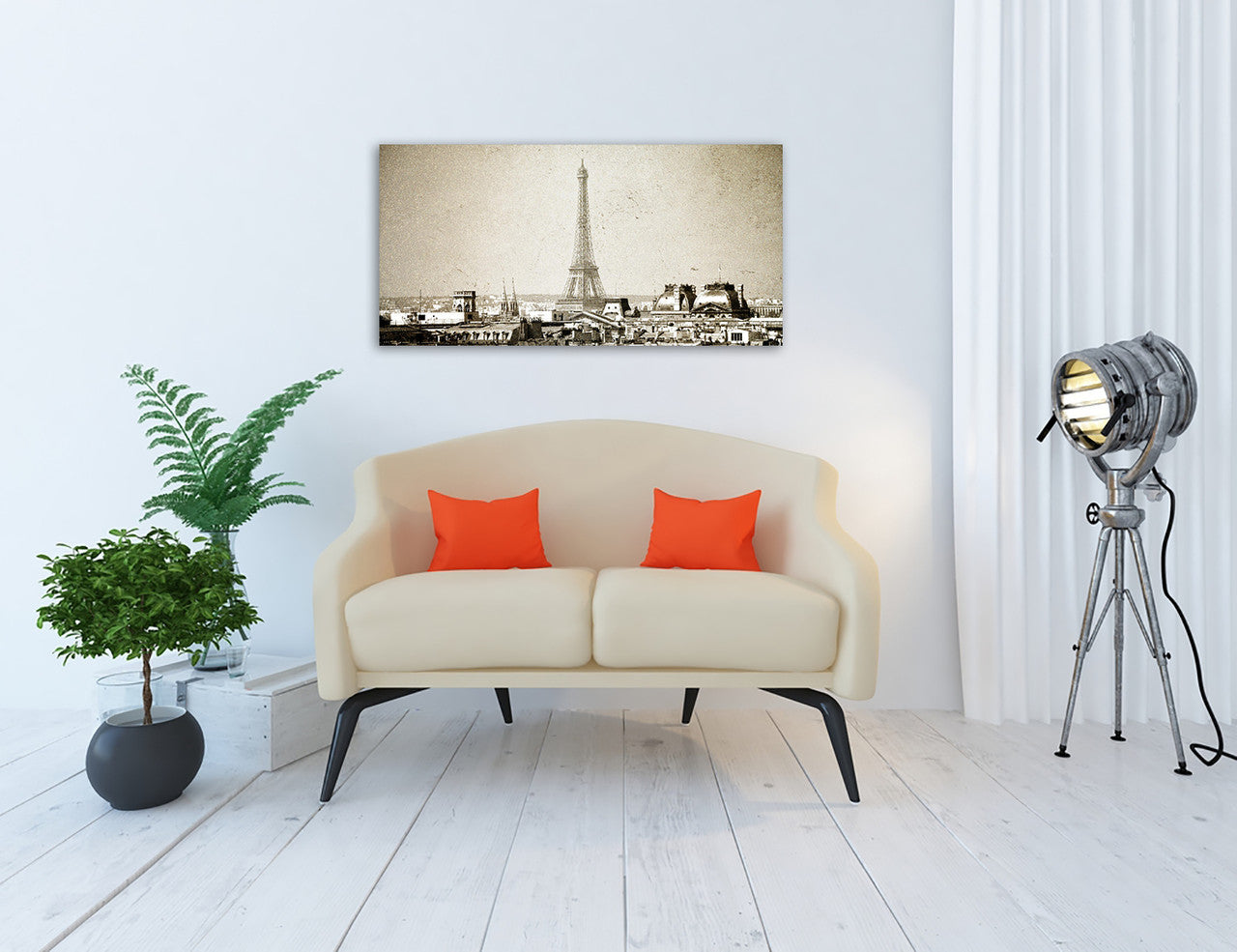 Vintage Paris Skyline Wall Art Print on the wall
