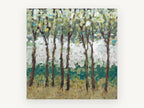 Teal Grove Clearing, abstract tree grove landscape artwork, landscape canvas wall art print, front view