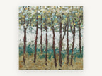 Teal Understorey Grove, abstract tree grove painting style, landscape canvas wall art print, front view