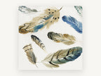 Scattered Feather Study, watercolour feathers botanical style, animal canvas wall art print, front view
