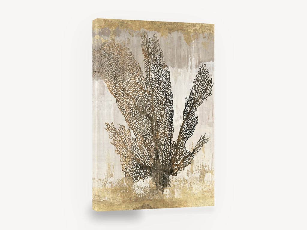 Gilded Sea Fan, gold sea fan coral, coastal canvas wall art print ready to hang