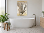 Gilded Sea Fan coastal canvas print on the wall of a bathroom