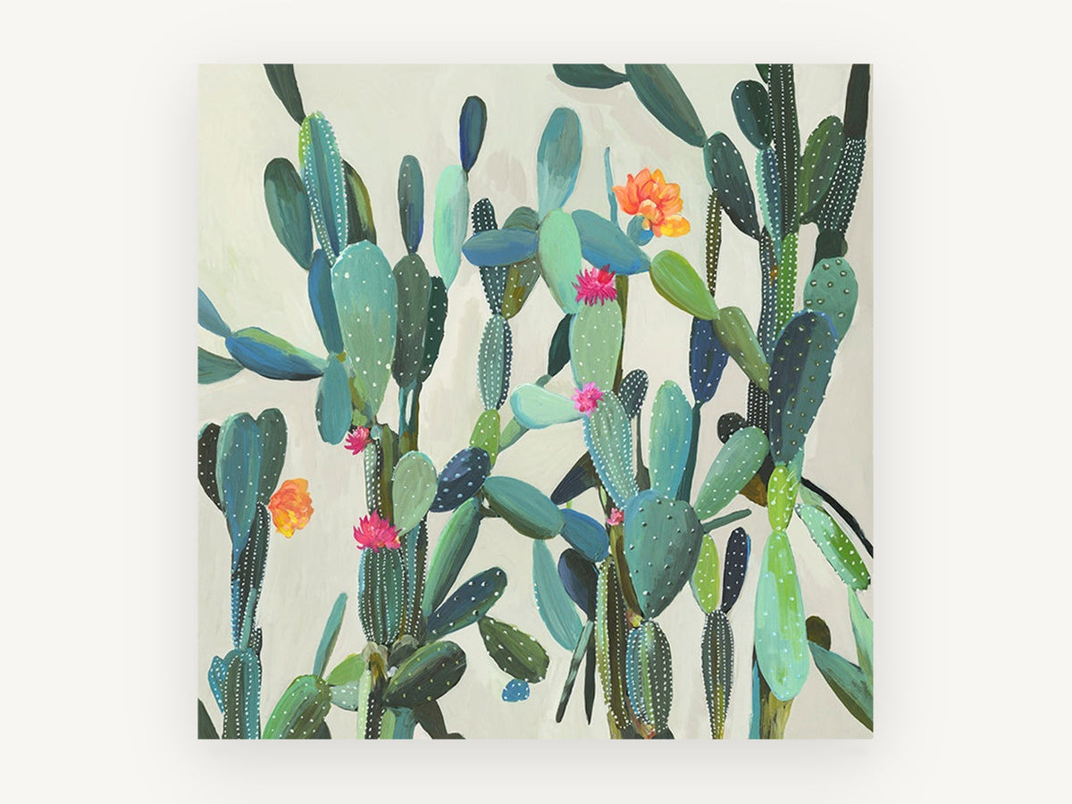 Flowering Cactus Garden, floral canvas wall art print, front view