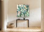 Flowering Cactus Garden floral canvas print on the wall of a hallway