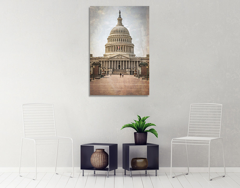 Washington DC Vintage Capitol Wall Art Print on the wall