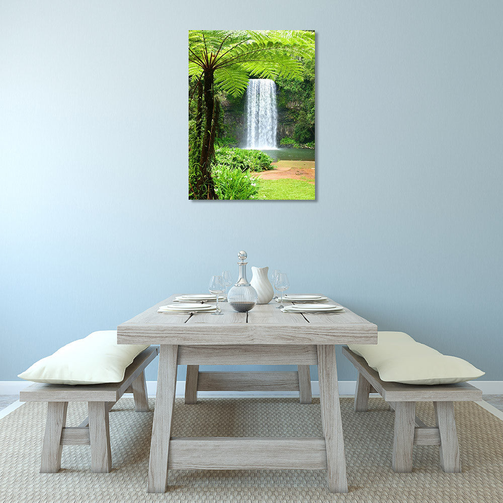 Waterfall Over Cliff Wall Art Print on the wall