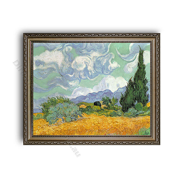Wheatfield with Cypresses Ornate Silver Frame
