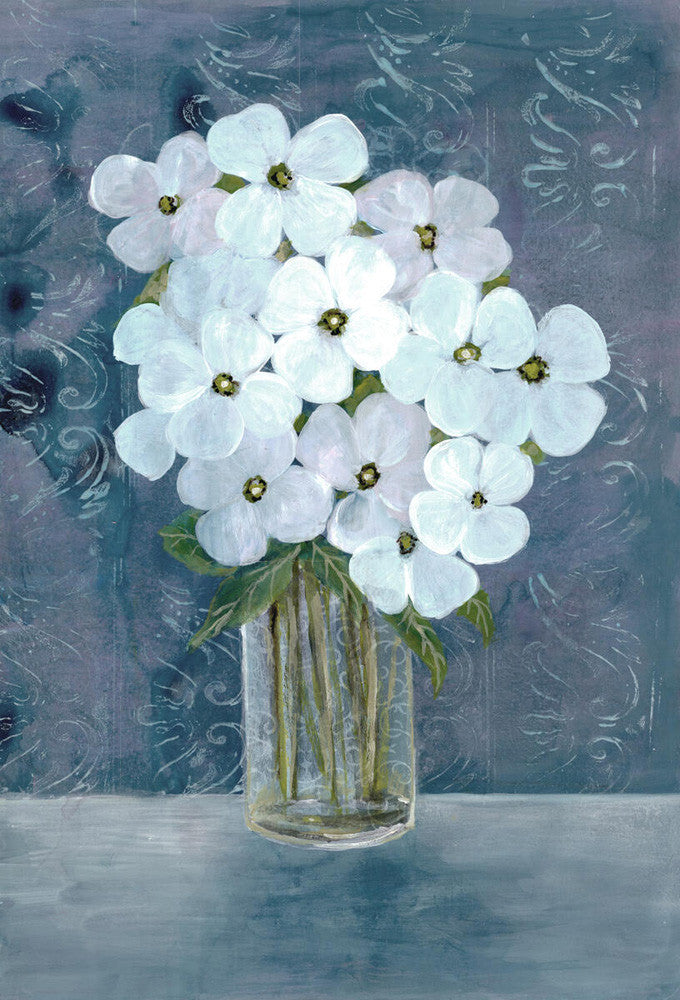 White Floral Blues I Wall Art Print