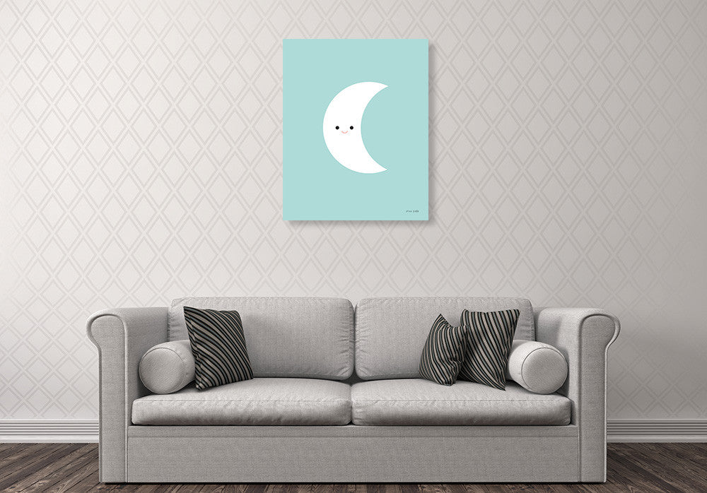 White Moon Wall Art Print on the wall