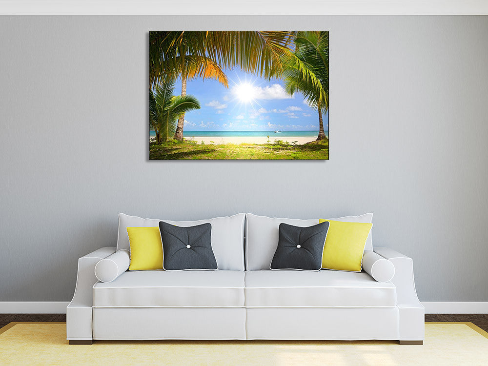 White Sandy Beach Wall Art Print on the wall