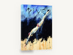 Dive Into Blue, retro diver sports typography, stretched canvas wall art print ready to hang