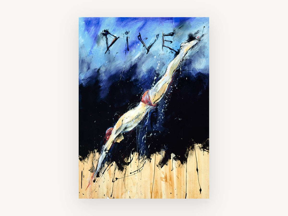 Dive Into Blue, vintage canvas wall art print, front view