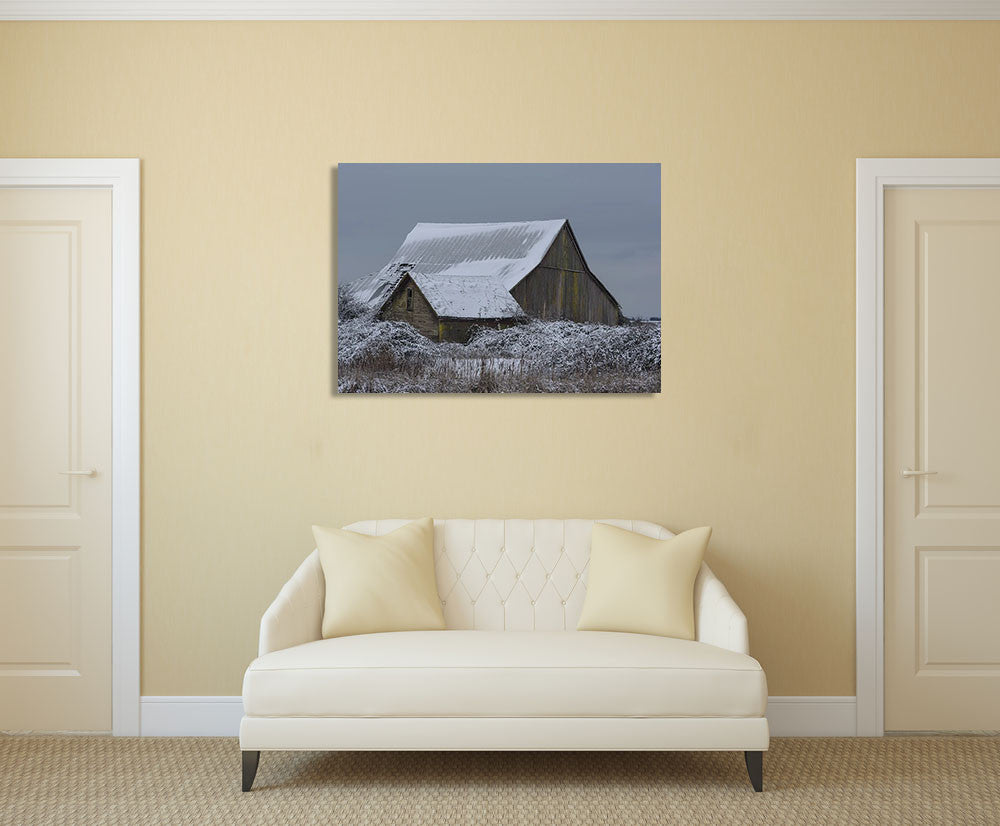Winter Barn Wall Art Print on the wall