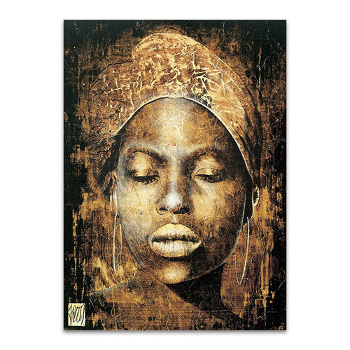 African Woman in Gold Headwrap, gold african fine art canvas print