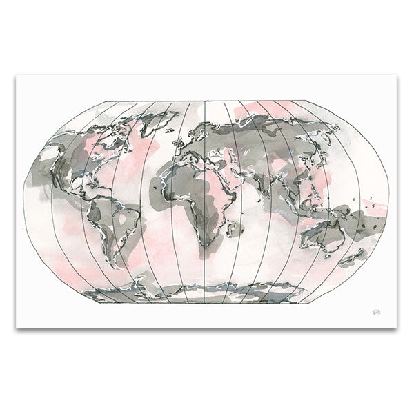 World Map Blush Wall Art Print
