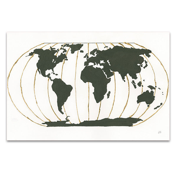World Map Gold Lines Wall Art Print