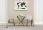 World Map Gold Lines Wall Art Print on the wall