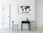World Map Gold Lines Wall Art Print on the wall