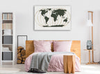 World Map Gold Lines Wall Art Print on the wall