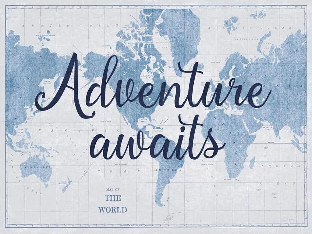 World Map White and Blue Wall Art Print