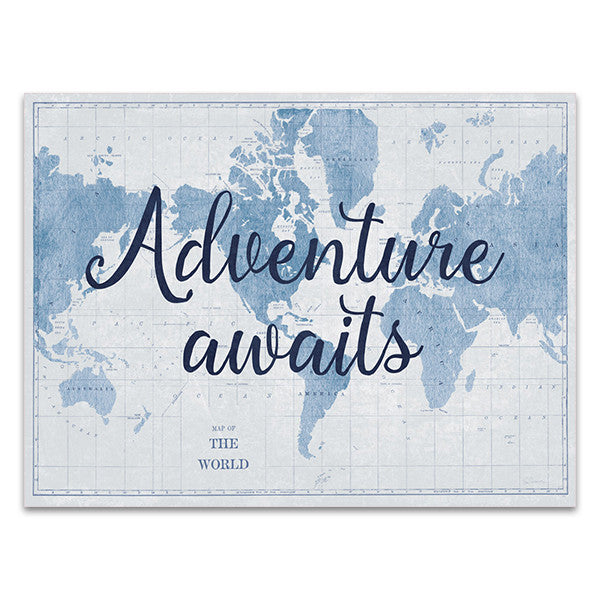 World Map White and Blue Wall Art Print