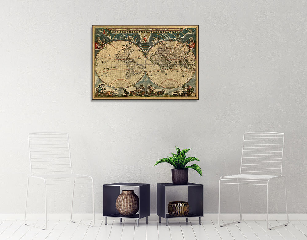 World Vintage Map Wall Art Print on the wall
