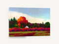 Crimson Hedge Farmhouse, autumn farmhouse landscape painting, landscape canvas wall art print ready to hang