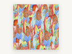 Rainbow Feather Tumble, colourful watercolour feather pattern, animal canvas wall art print, front view